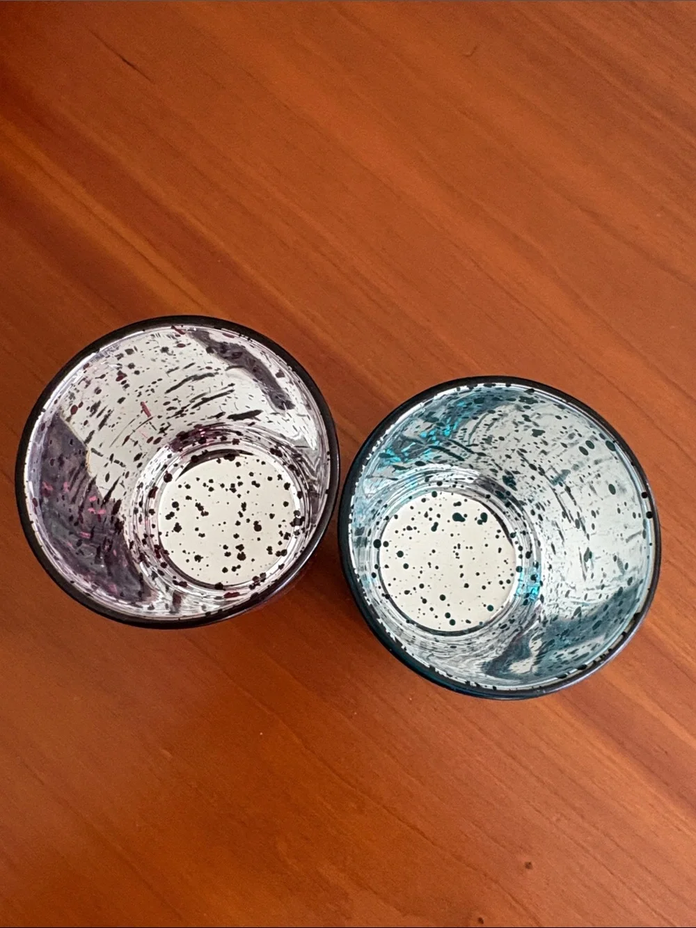 Decorative Metallic look glass candle holder, Tealight Votive Set - Blue & Red.